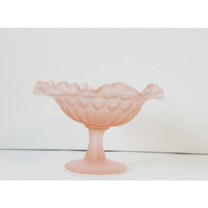 Vintage Fenton Ruffled Edge Large Pink Milk Glass Bowl Collectable